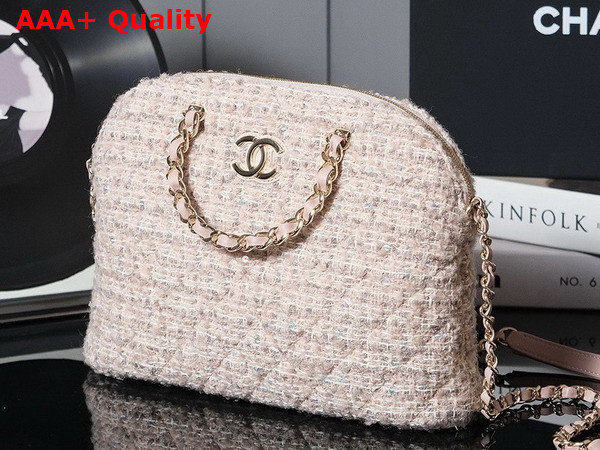 Chanel Small Shopping Bag Cotton Wool Tweed Sequins Gold Tone Metal Light Pink Beige and Ecru AS3969 Replica