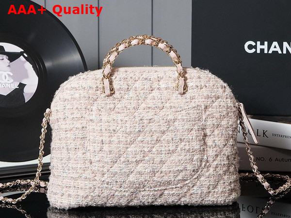 Chanel Small Shopping Bag Cotton Wool Tweed Sequins Gold Tone Metal Light Pink Beige and Ecru AS3969 Replica