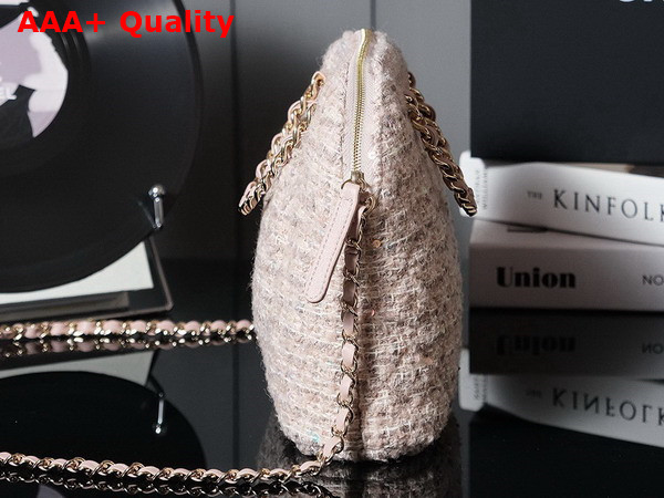 Chanel Small Shopping Bag Cotton Wool Tweed Sequins Gold Tone Metal Light Pink Beige and Ecru AS3969 Replica