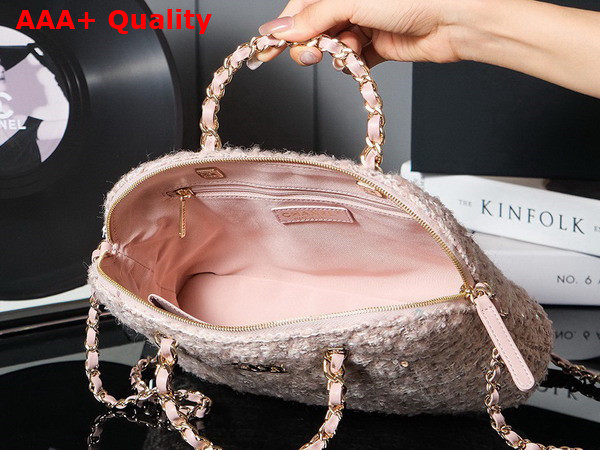 Chanel Small Shopping Bag Cotton Wool Tweed Sequins Gold Tone Metal Light Pink Beige and Ecru AS3969 Replica