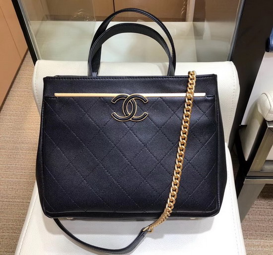 Chanel Small Shopping Bag Grained Calfskin Gold Tone Metal Black A57563