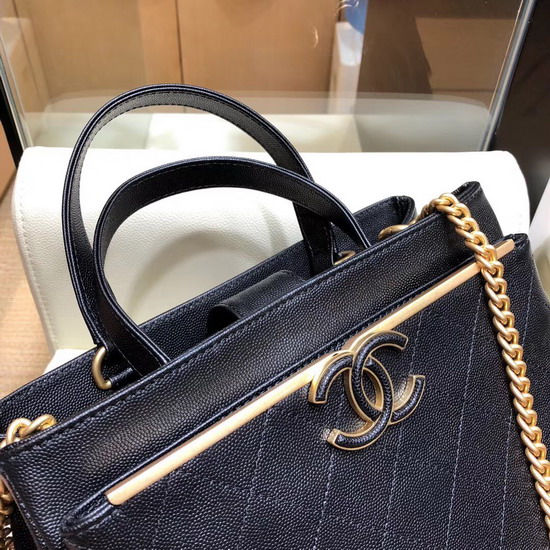 Chanel Small Shopping Bag Grained Calfskin Gold Tone Metal Black A57563