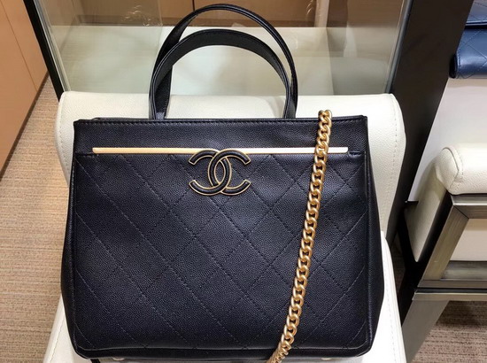 Chanel Small Shopping Bag Grained Calfskin Gold Tone Metal Black A57563