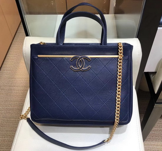 Chanel Small Shopping Bag Grained Calfskin Gold Tone Metal Blue A57563