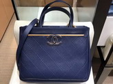 Chanel Small Shopping Bag Grained Calfskin Gold Tone Metal Blue A57563