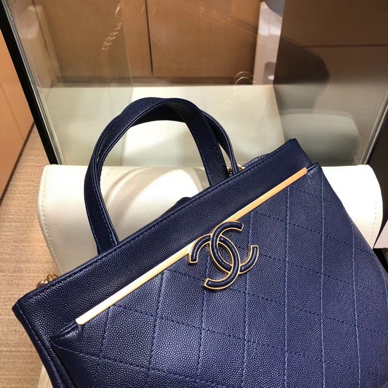 Chanel Small Shopping Bag Grained Calfskin Gold Tone Metal Blue A57563