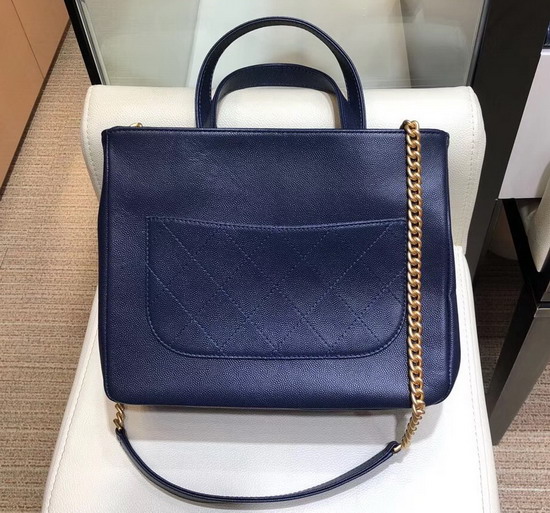 Chanel Small Shopping Bag Grained Calfskin Gold Tone Metal Blue A57563