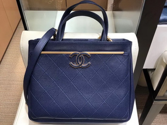 Chanel Small Shopping Bag Grained Calfskin Gold Tone Metal Blue A57563