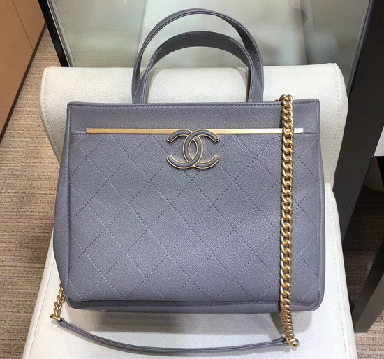 Chanel Small Shopping Bag Grained Calfskin Gold Tone Metal Grey A57563