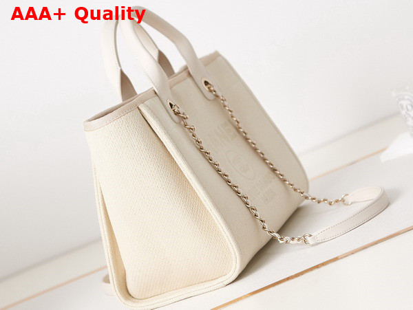 Chanel Small Shopping Bag in Beige Mixed Fibers Calfskin and Gold Tone Metal AS3257 Replica