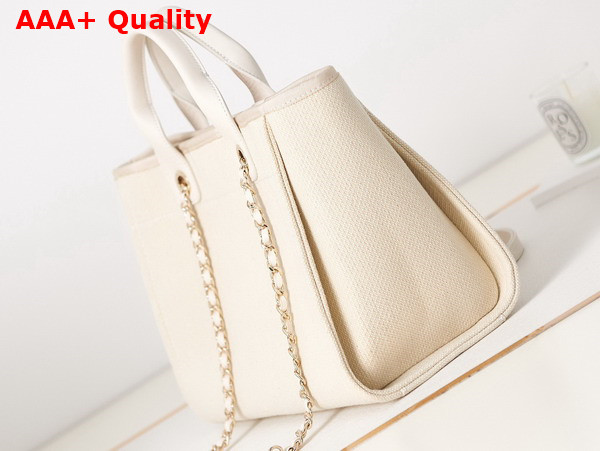 Chanel Small Shopping Bag in Beige Mixed Fibers Calfskin and Gold Tone Metal AS3257 Replica