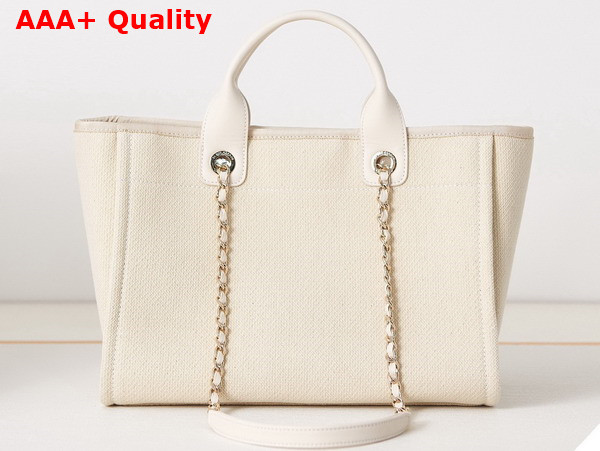 Chanel Small Shopping Bag in Beige Mixed Fibers Calfskin and Gold Tone Metal AS3257 Replica