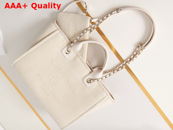 Chanel Small Shopping Bag in Beige Mixed Fibers Calfskin and Gold Tone Metal AS3257 Replica