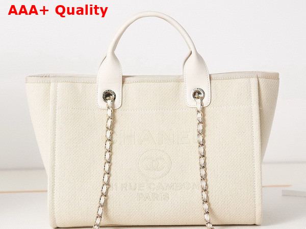 Chanel Small Shopping Bag in Beige Mixed Fibers Calfskin and Gold Tone Metal AS3257 Replica