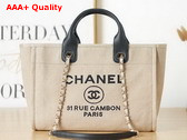 Chanel Small Shopping Bag in Beige Mixed Fibers and Black Leather Replica