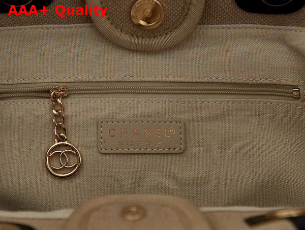 Chanel Small Shopping Bag in Beige Mixed Fibers and Black Leather Replica