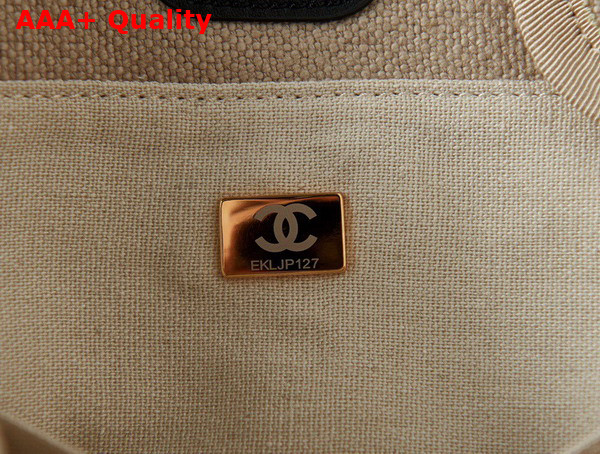 Chanel Small Shopping Bag in Beige Mixed Fibers and Black Leather Replica