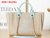 Chanel Small Shopping Bag in Beige Mixed Fibers and Light Blue Leather Replica