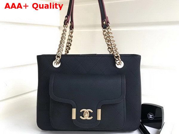 Chanel Small Shopping Bag in Black Grained Calfskin with Gold Tone Metal Replica