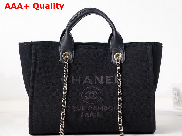 Chanel Small Shopping Bag in Black Mixed Fibers Calfskin and Gold Tone Metal AS3257 Replica