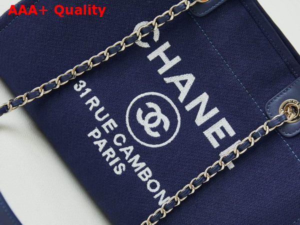 Chanel Small Shopping Bag in Blue Mixed Fibers Calfskin and Gold Tone Metal AS3257 Replica