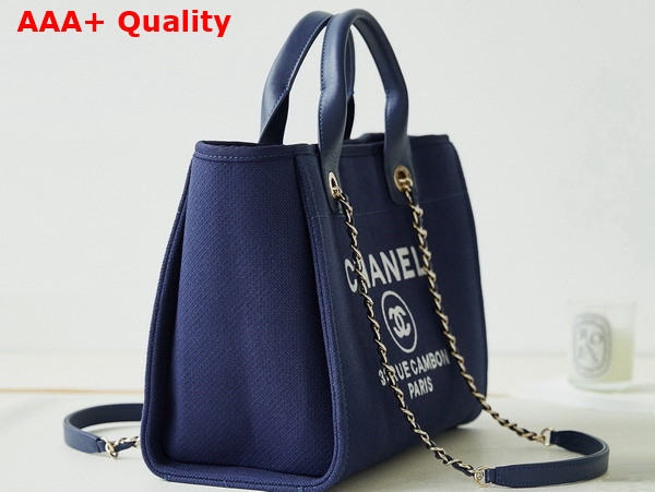 Chanel Small Shopping Bag in Blue Mixed Fibers Calfskin and Gold Tone Metal AS3257 Replica