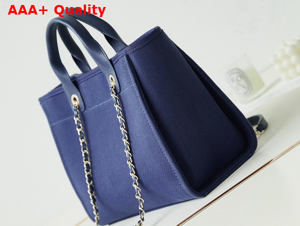 Chanel Small Shopping Bag in Blue Mixed Fibers Calfskin and Gold Tone Metal AS3257 Replica