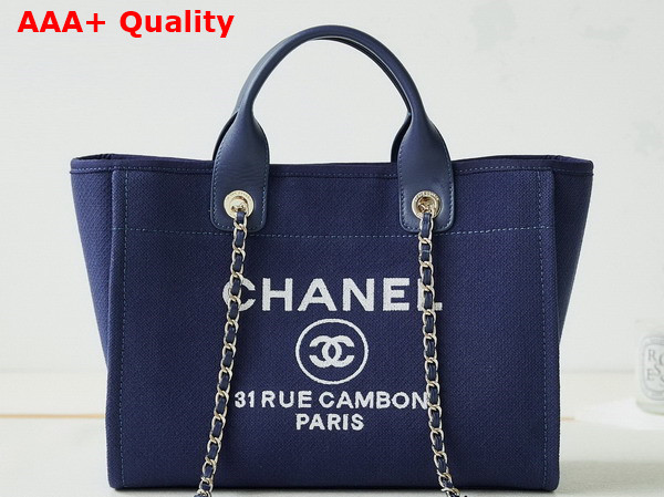 Chanel Small Shopping Bag in Blue Mixed Fibers Calfskin and Gold Tone Metal AS3257 Replica