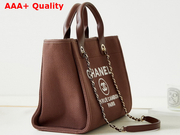 Chanel Small Shopping Bag in Brown Mixed Fibers Calfskin and Gold Tone Metal AS3257 Replica