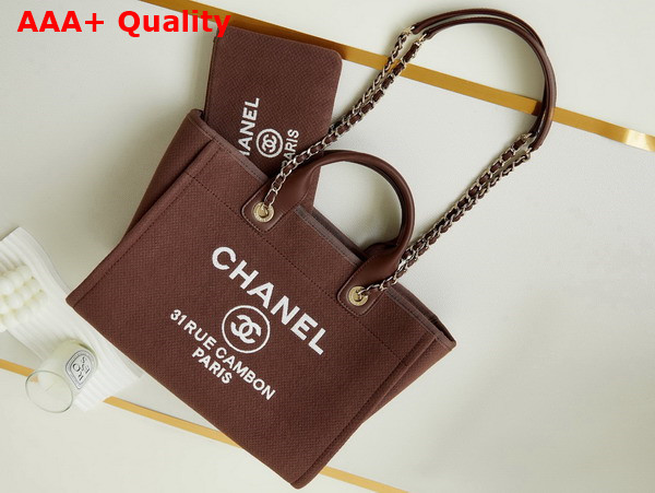 Chanel Small Shopping Bag in Brown Mixed Fibers Calfskin and Gold Tone Metal AS3257 Replica