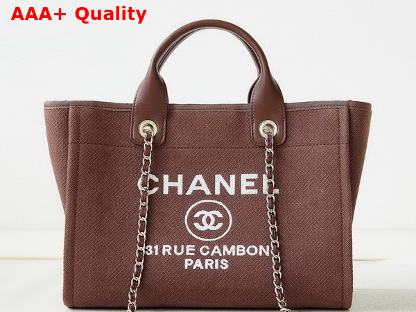 Chanel Small Shopping Bag in Brown Mixed Fibers Calfskin and Gold Tone Metal AS3257 Replica