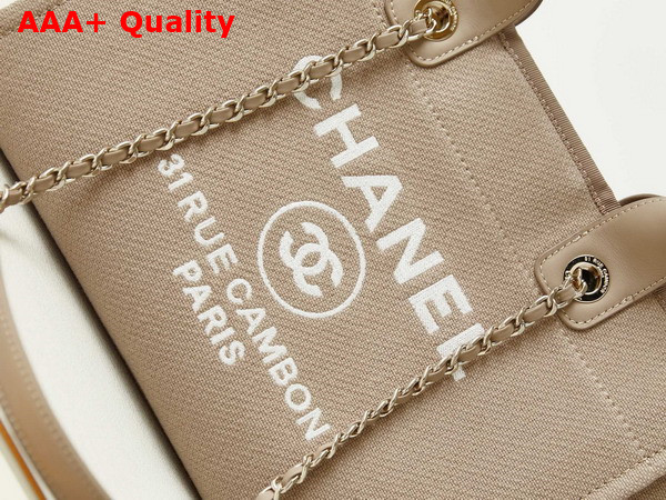 Chanel Small Shopping Bag in Dark Beige Mixed Fibers Calfskin and Gold Tone Metal AS3257 Replica