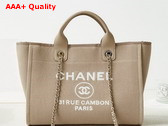 Chanel Small Shopping Bag in Dark Beige Mixed Fibers Calfskin and Gold Tone Metal AS3257 Replica