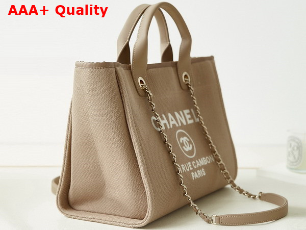 Chanel Small Shopping Bag in Dark Beige Mixed Fibers Calfskin and Gold Tone Metal AS3257 Replica