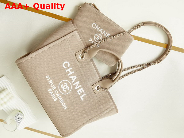 Chanel Small Shopping Bag in Dark Beige Mixed Fibers Calfskin and Gold Tone Metal AS3257 Replica