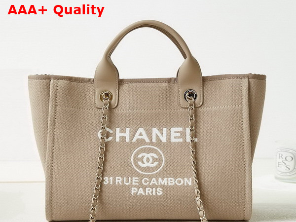 Chanel Small Shopping Bag in Dark Beige Mixed Fibers Calfskin and Gold Tone Metal AS3257 Replica