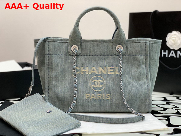 Chanel Small Shopping Bag in Light Blue Denim Replica