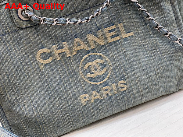 Chanel Small Shopping Bag in Light Blue Denim Replica