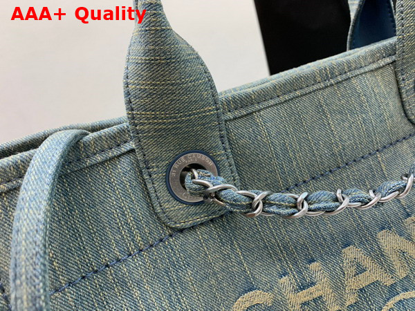 Chanel Small Shopping Bag in Light Blue Denim Replica