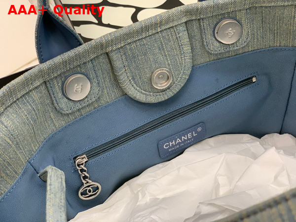 Chanel Small Shopping Bag in Light Blue Denim Replica