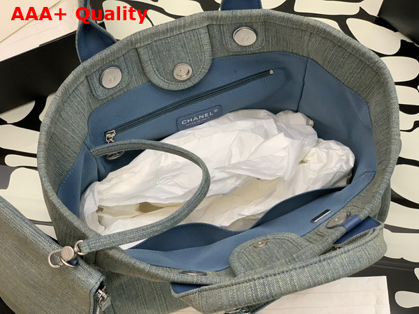 Chanel Small Shopping Bag in Light Blue Denim Replica