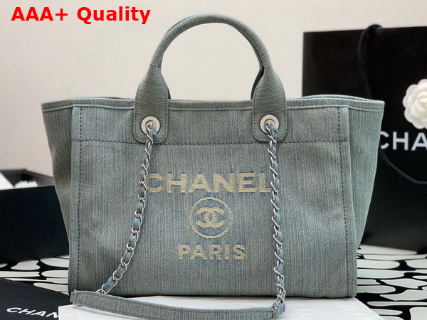 Chanel Small Shopping Bag in Light Blue Denim Replica