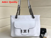 Chanel Small Shopping Bag in White Grained Calfskin with Ruthnium Tone Metal Replica