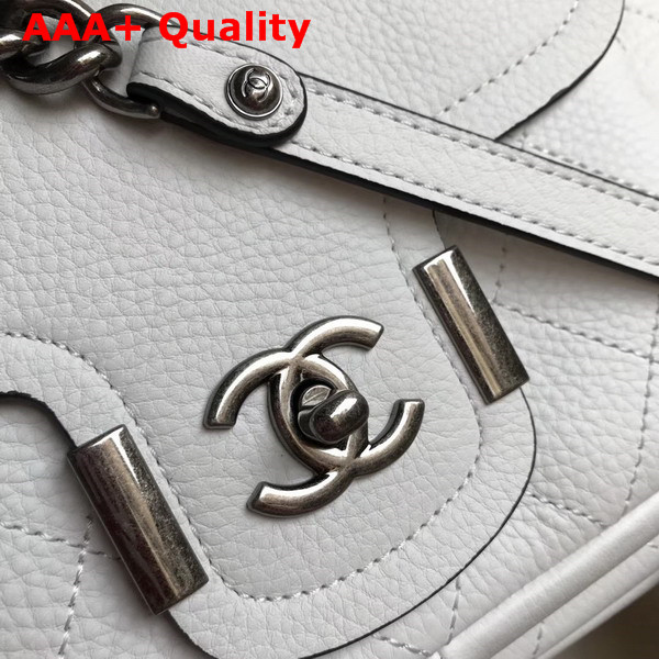 Chanel Small Shopping Bag in White Grained Calfskin with Ruthnium Tone Metal Replica