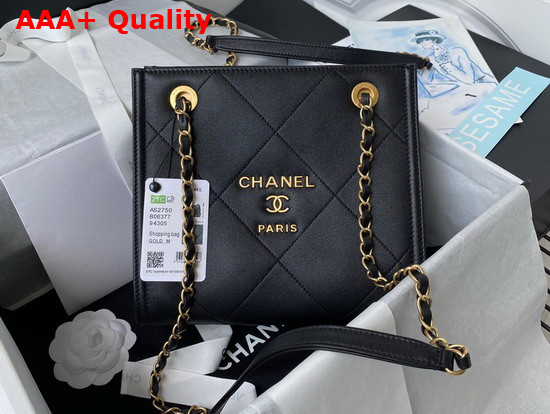 Chanel Small Shopping Tote Bag in Black Calf Leather Replica