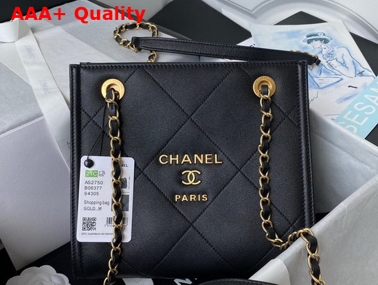 Chanel Small Shopping Tote Bag in Black Calf Leather Replica