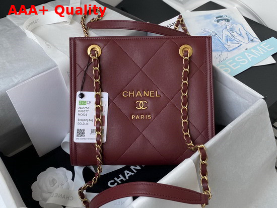 Chanel Small Shopping Tote Bag in Bordeaux Calf Leather Replica