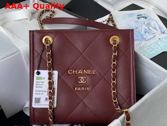 Chanel Small Shopping Tote Bag in Bordeaux Calf Leather Replica