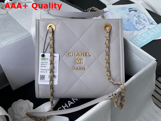 Chanel Small Shopping Tote Bag in Light Grey Calf Leather Replica