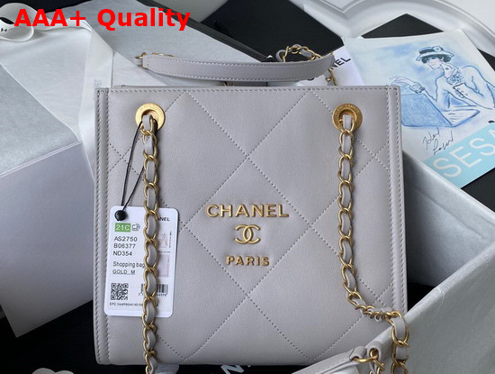 Chanel Small Shopping Tote Bag in Light Grey Calf Leather Replica